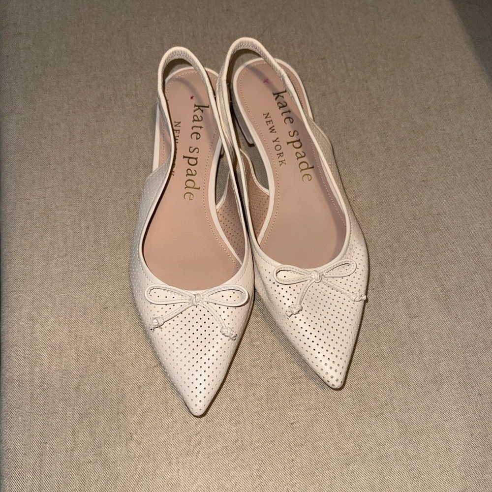 kate spade White Perforated Pointed Toe Ballet Flats - Picture 2 of 3